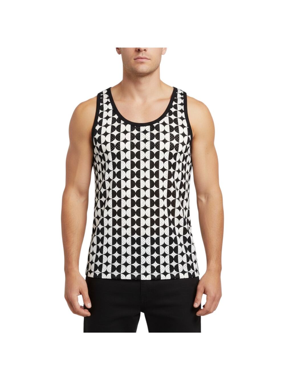 Andrew Christian Optical Stretch Mesh Tank Top Black White Medium